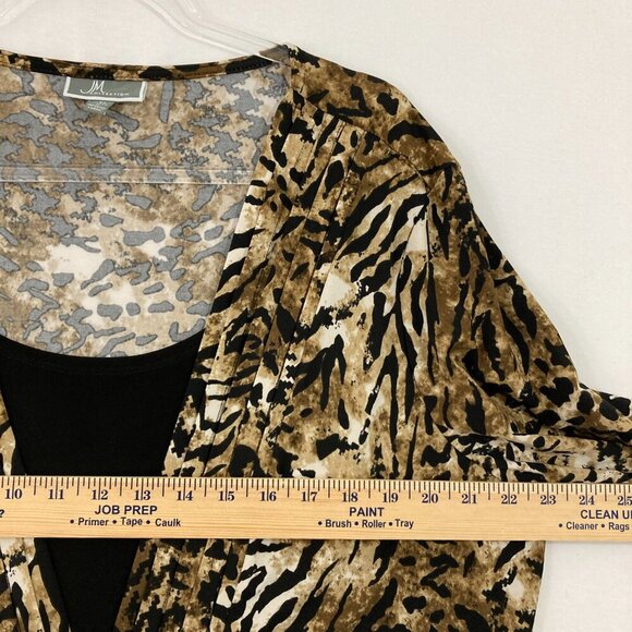 JM Collection size XL Leopard Print Houndstooth Stretch Layered 3/4 Sleeve Top - Picture 6 of 9